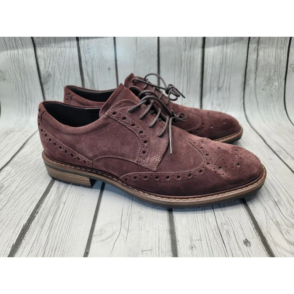 ECCO Vitrus Mens 8 US Chocolate Brown Suede Wingtip Tie Oxford Brogues Shoes